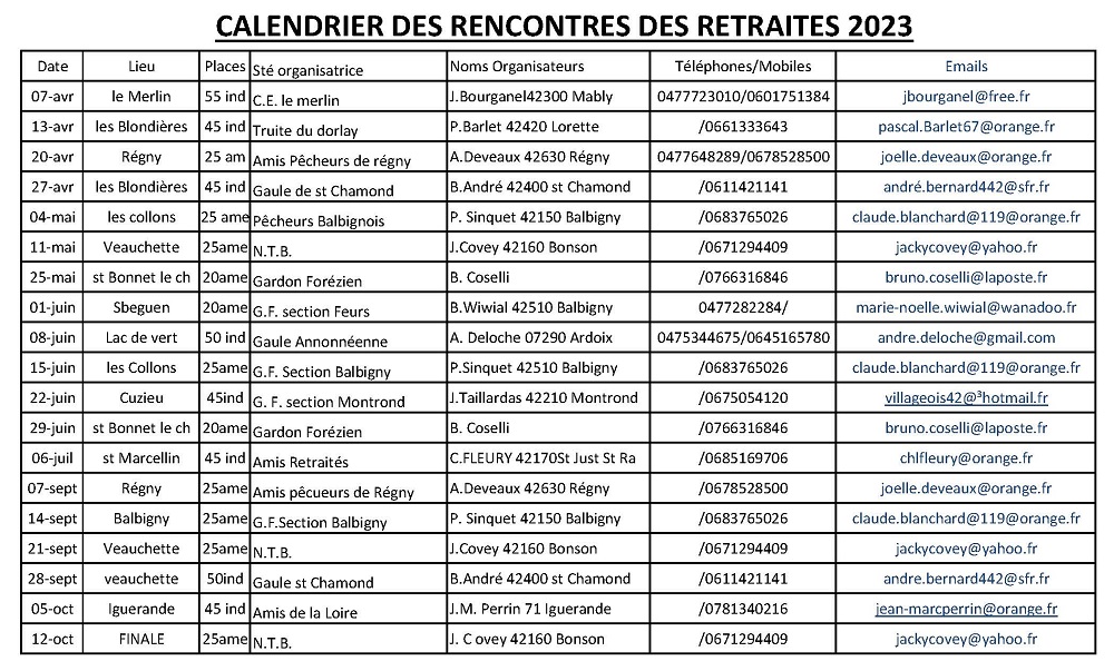 2023 3 le 15 mars calendrier rencontres retraités 2023